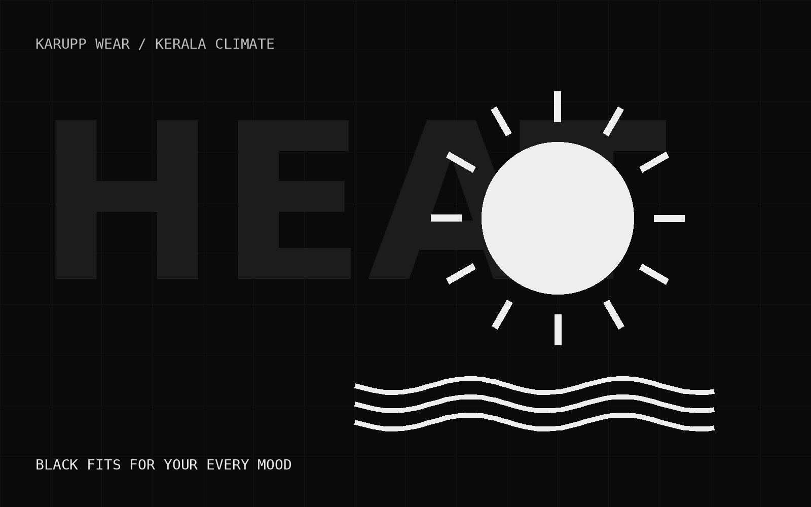 Sun and waves graphic with the word HEAT on a black background