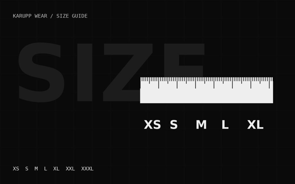 Measuring ruler with sizes XS, S, M, L and XL on a black background