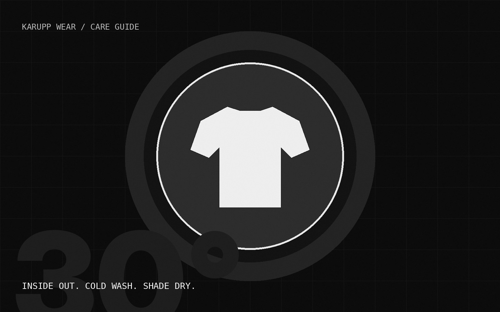 A t-shirt inside a washing machine drum with the text 30 degrees