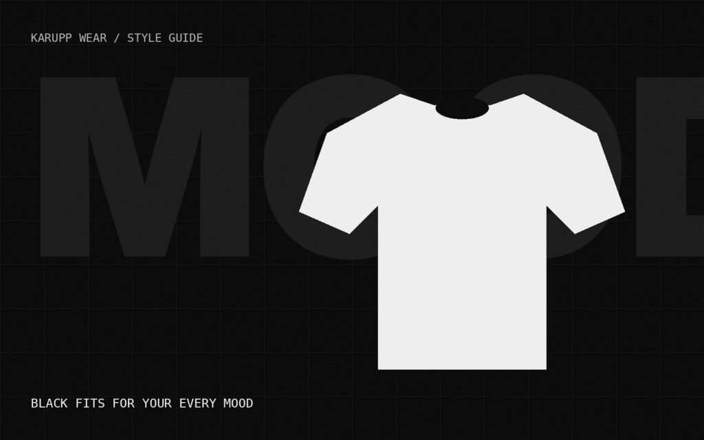 White t-shirt silhouette on a black background with the word MOOD
